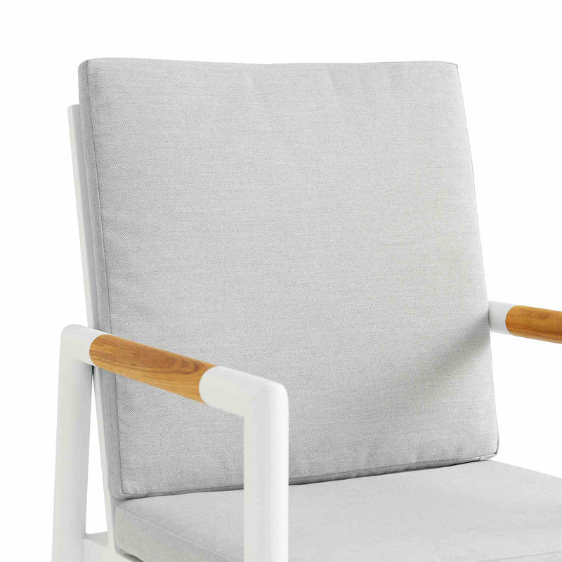 Crown White Aluminum and Teak Outdoor Dining Chair with Light Gray Fabric - Set of 2 - Furniture City (CA)l