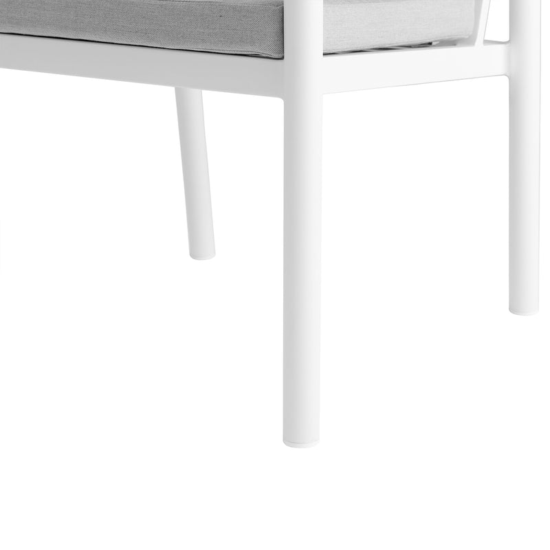 Crown White Aluminum and Teak Outdoor Dining Chair with Light Gray Fabric - Set of 2 - Furniture City (CA)l