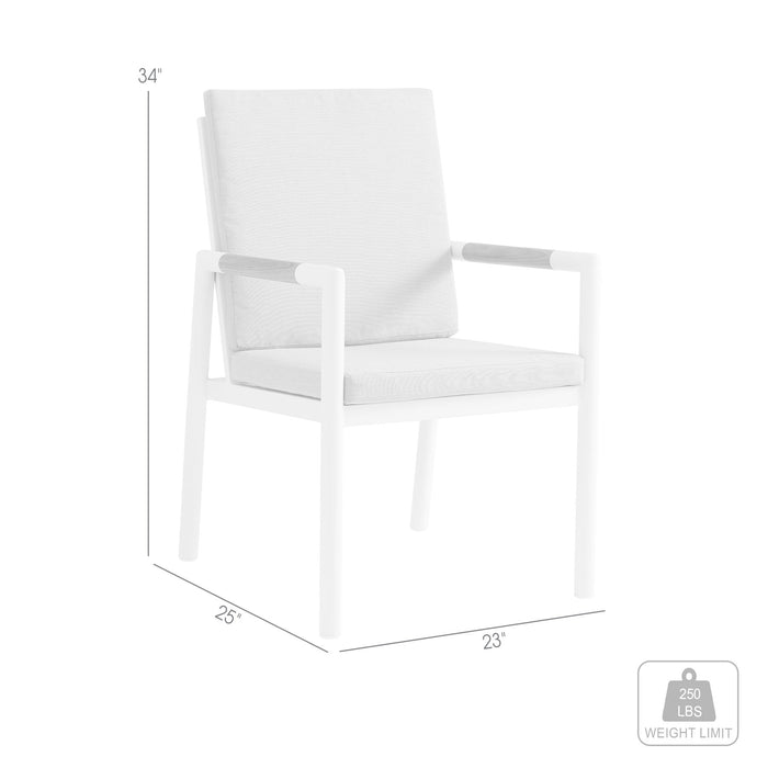 Crown White Aluminum and Teak Outdoor Dining Chair with Light Gray Fabric - Set of 2