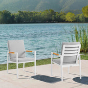 Crown White Aluminum and Teak Outdoor Dining Chair with Light Gray Fabric - Set of 2 - Furniture City (CA)l