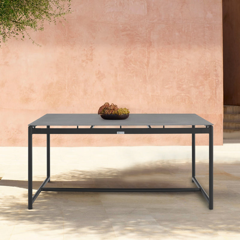 Crown Black Aluminum and Teak Outdoor Dining Table with Stone Top - Furniture City (CA)l
