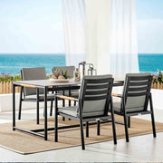 Crown Black Aluminum and Teak Outdoor Dining Table with Stone Top - Furniture City (CA)l