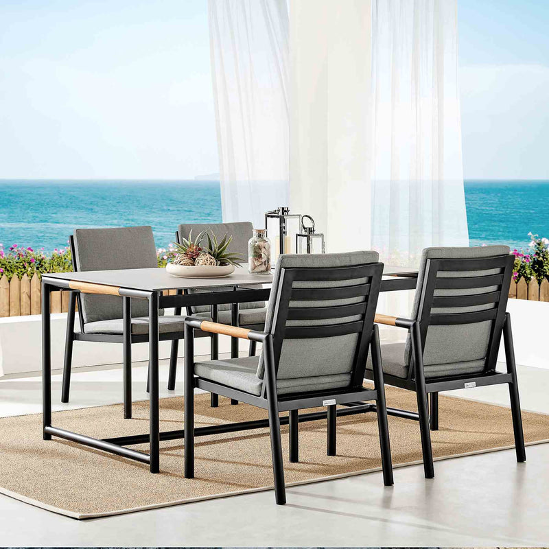 Crown Black Aluminum and Teak Outdoor Dining Table with Stone Top - Furniture City (CA)l