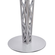 Crystal 48" Round Dining Table in Gray Walnut Veneer column and Brushed Stainless Steel finish with Clear Tempered Glass Top - Furniture City (CA)l