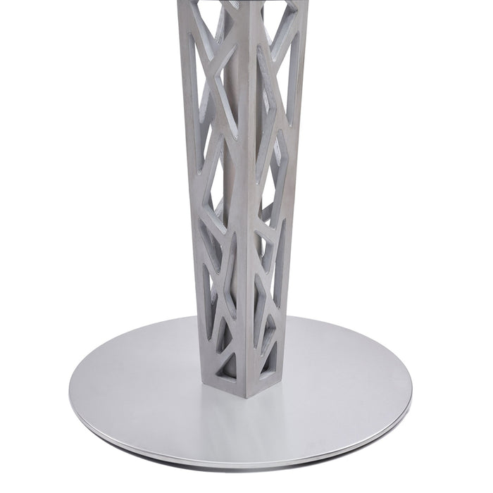 Crystal 48" Round Dining Table in Gray Walnut Veneer column and Brushed Stainless Steel finish with Clear Tempered Glass Top