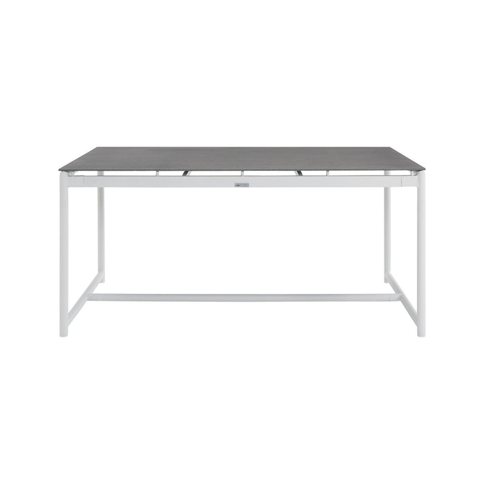 Crown White Aluminum and Teak Outdoor Dining Table with Stone Top