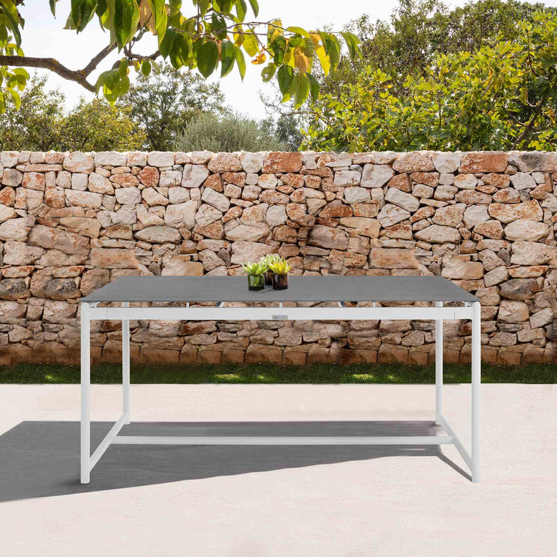 Crown White Aluminum and Teak Outdoor Dining Table with Stone Top - Furniture City (CA)l