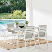 Crown White Aluminum and Teak Outdoor Dining Table with Stone Top - Furniture City (CA)l