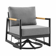 Crown Outdoor Patio Swivel Glider Lounge Chair in Black Aluminum and Teak Wood with Cushions - Furniture City (CA)l