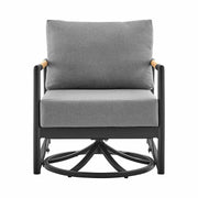 Crown Outdoor Patio Swivel Glider Lounge Chair in Black Aluminum and Teak Wood with Cushions - Furniture City (CA)l
