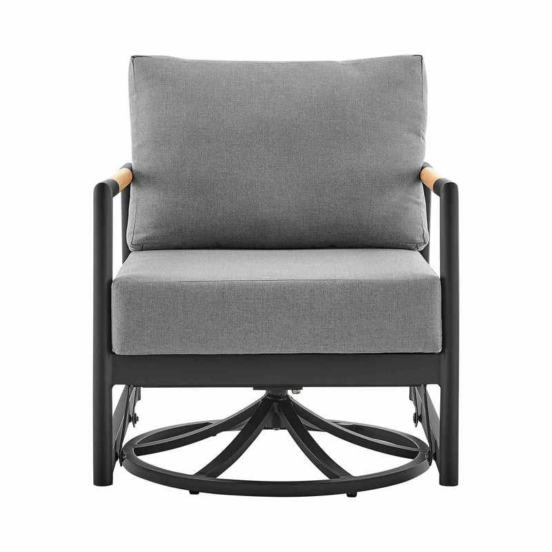 Crown Outdoor Patio Swivel Glider Lounge Chair in Black Aluminum and Teak Wood with Cushions - Furniture City (CA)l