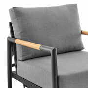 Crown Outdoor Patio Swivel Glider Lounge Chair in Black Aluminum and Teak Wood with Cushions - Furniture City (CA)l
