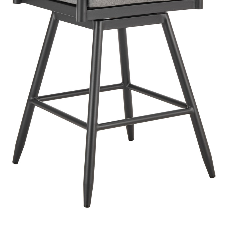 Crown Outdoor Patio Swivel Counter Stool in Black Aluminum with Wood Accent and Dark Gray Cushions - Furniture City (CA)l