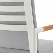 Crown Outdoor Patio Swivel Counter Stool in White Aluminum with Wood Accent and Light Gray Cushions - Furniture City (CA)l