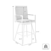 Crown Outdoor Patio Swivel Bar Stool in White Aluminum with Wood Accent and Light Gray Cushions - Furniture City (CA)l
