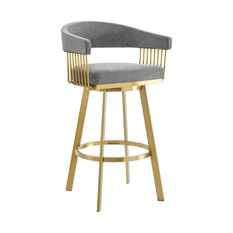 Chelsea 26" Swivel Counter Stool with Gold Brushed Stainless Steel and Anchor Gray Fabric - Furniture City (CA)l
