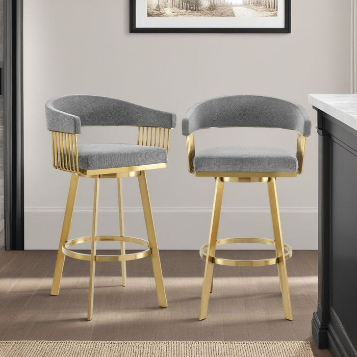 Chelsea 26" Swivel Counter Stool with Gold Brushed Stainless Steel and Anchor Gray Fabric