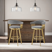 Chelsea 30" Swivel Bar Stool with Gold Brushed Stainless Steel and Anchor Gray Fabric - Furniture City (CA)l