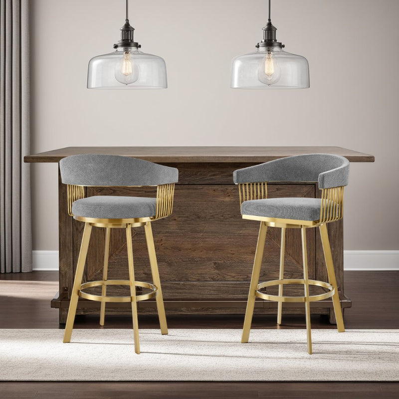 Chelsea 30" Swivel Bar Stool with Gold Brushed Stainless Steel and Anchor Gray Fabric - Furniture City (CA)l