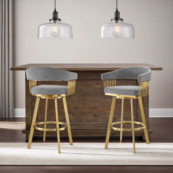 Chelsea 30" Swivel Bar Stool with Gold Brushed Stainless Steel and Anchor Gray Fabric