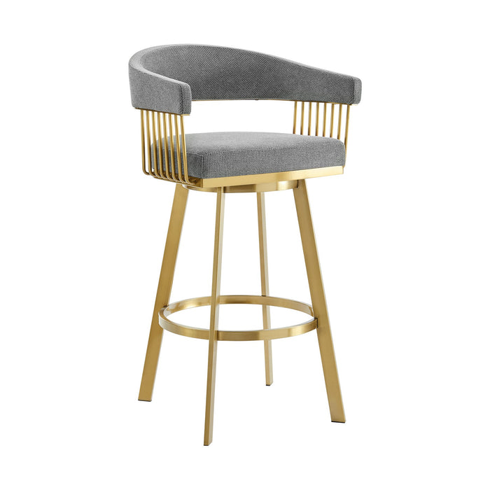 Chelsea 30" Swivel Bar Stool with Gold Brushed Stainless Steel and Anchor Gray Fabric