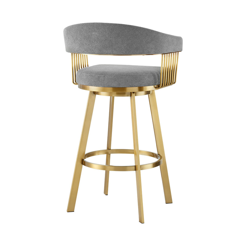 Chelsea 30" Swivel Bar Stool with Gold Brushed Stainless Steel and Anchor Gray Fabric - Furniture City (CA)l