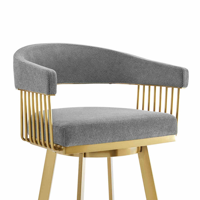 Chelsea 30" Swivel Bar Stool with Gold Brushed Stainless Steel and Anchor Gray Fabric
