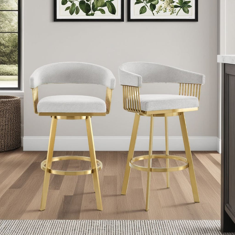 Chelsea 26" Swivel Counter Stool with Gold Brushed Stainless Steel and Silver Fabric - Furniture City (CA)l
