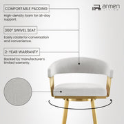 Chelsea 26" Swivel Counter Stool with Gold Brushed Stainless Steel and Silver Fabric - Furniture City (CA)l