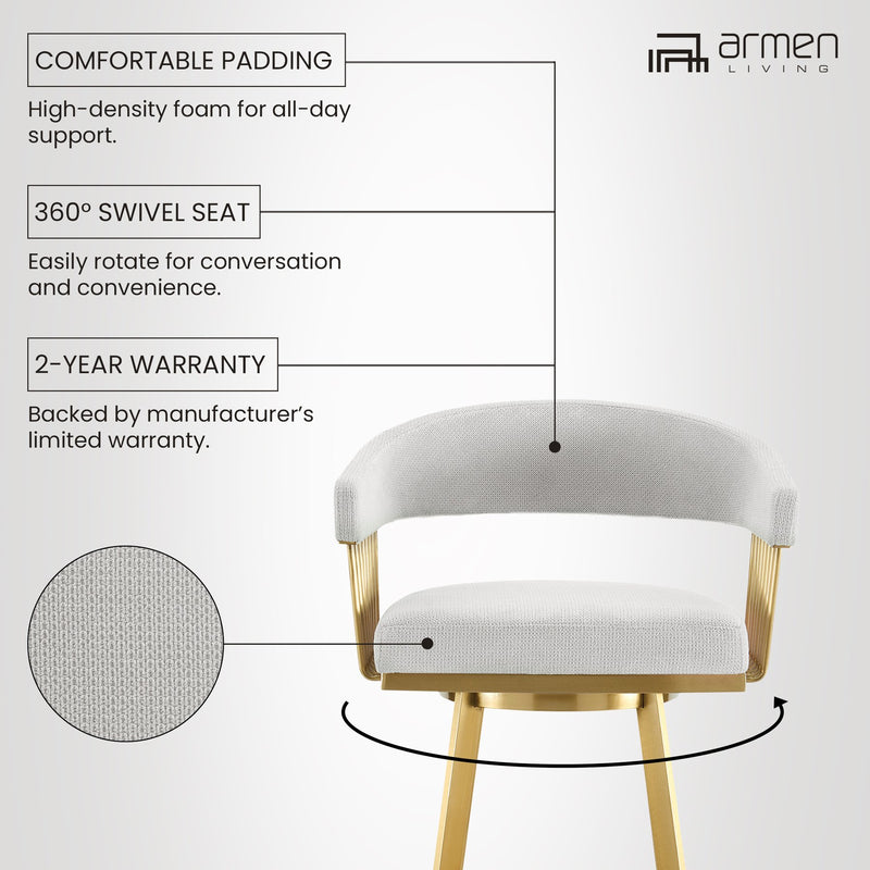 Chelsea 26" Swivel Counter Stool with Gold Brushed Stainless Steel and Silver Fabric - Furniture City (CA)l