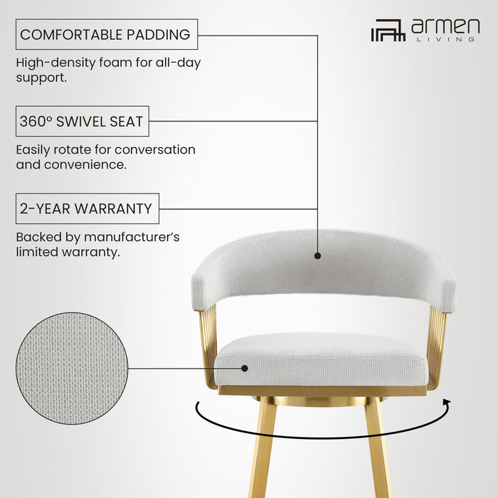 Chelsea 26" Swivel Counter Stool with Gold Brushed Stainless Steel and Silver Fabric