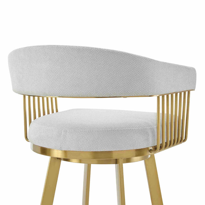 Chelsea 26" Swivel Counter Stool with Gold Brushed Stainless Steel and Silver Fabric