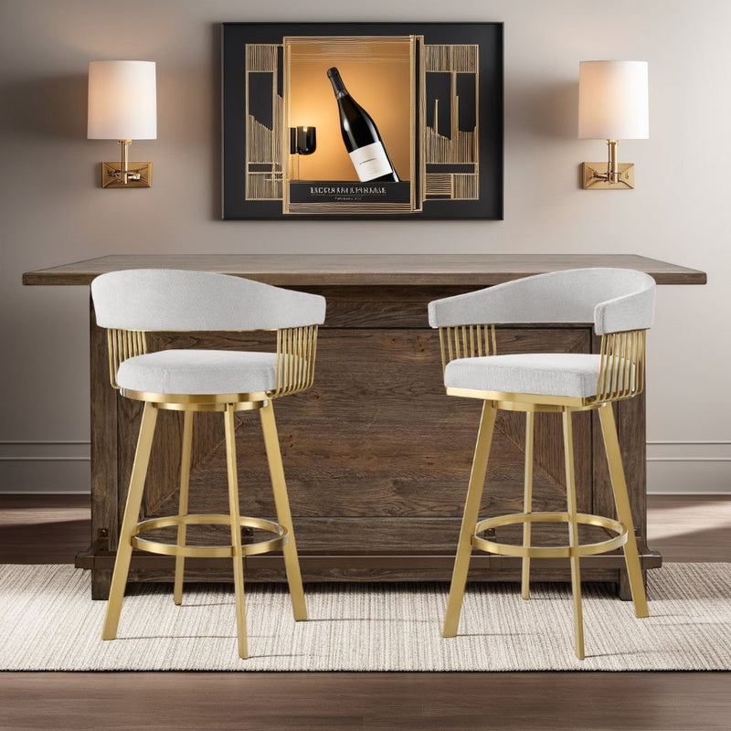 Chelsea 30" Swivel Bar Stool with Gold Brushed Stainless Steel and Silver Fabric - Furniture City (CA)l