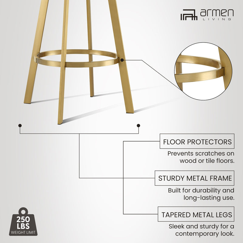 Chelsea 30" Swivel Bar Stool with Gold Brushed Stainless Steel and Silver Fabric - Furniture City (CA)l
