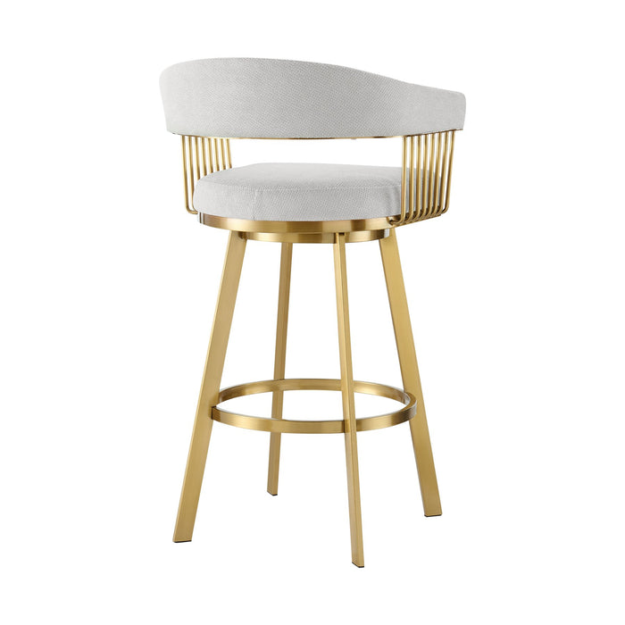 Chelsea 30" Swivel Bar Stool with Gold Brushed Stainless Steel and Silver Fabric