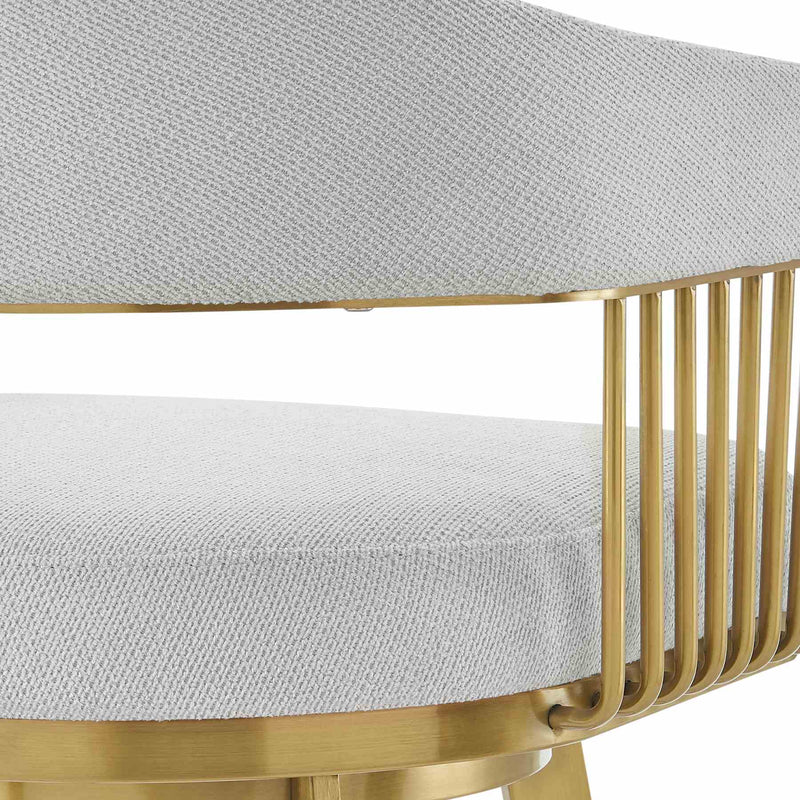 Chelsea 30" Swivel Bar Stool with Gold Brushed Stainless Steel and Silver Fabric - Furniture City (CA)l