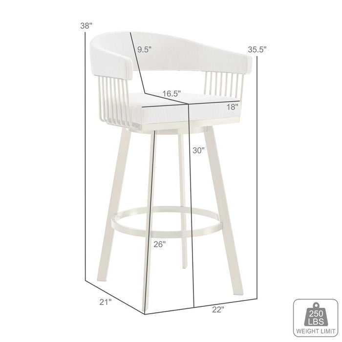 Chelsea 30" Swivel Bar Stool with Gold Brushed Stainless Steel and Silver Fabric