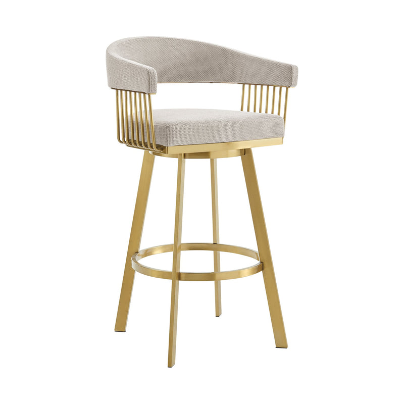Chelsea 26" Swivel Counter Stool with Gold Brushed Stainless Steel and Taupe Fabric - Furniture City (CA)l