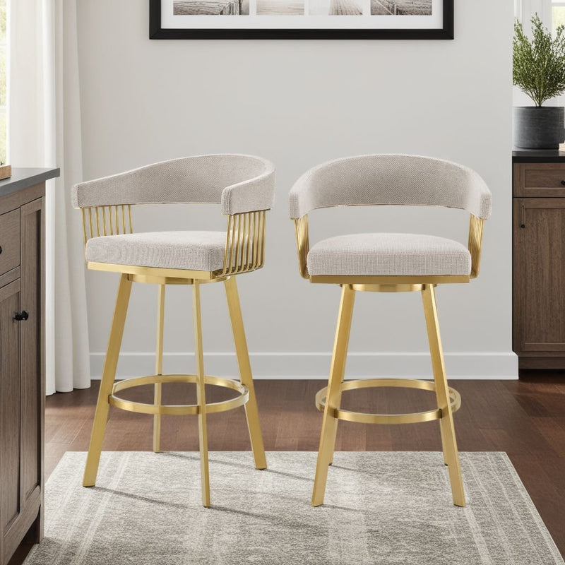 Chelsea 26" Swivel Counter Stool with Gold Brushed Stainless Steel and Taupe Fabric - Furniture City (CA)l