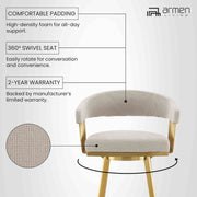 Chelsea 26" Swivel Counter Stool with Gold Brushed Stainless Steel and Taupe Fabric - Furniture City (CA)l