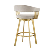 Chelsea 26" Swivel Counter Stool with Gold Brushed Stainless Steel and Taupe Fabric - Furniture City (CA)l