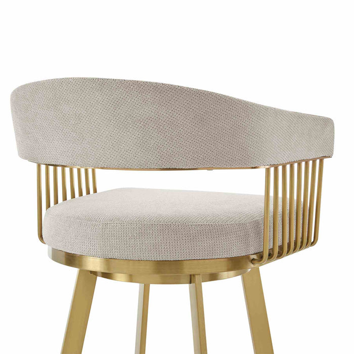 Chelsea 26" Swivel Counter Stool with Gold Brushed Stainless Steel and Taupe Fabric