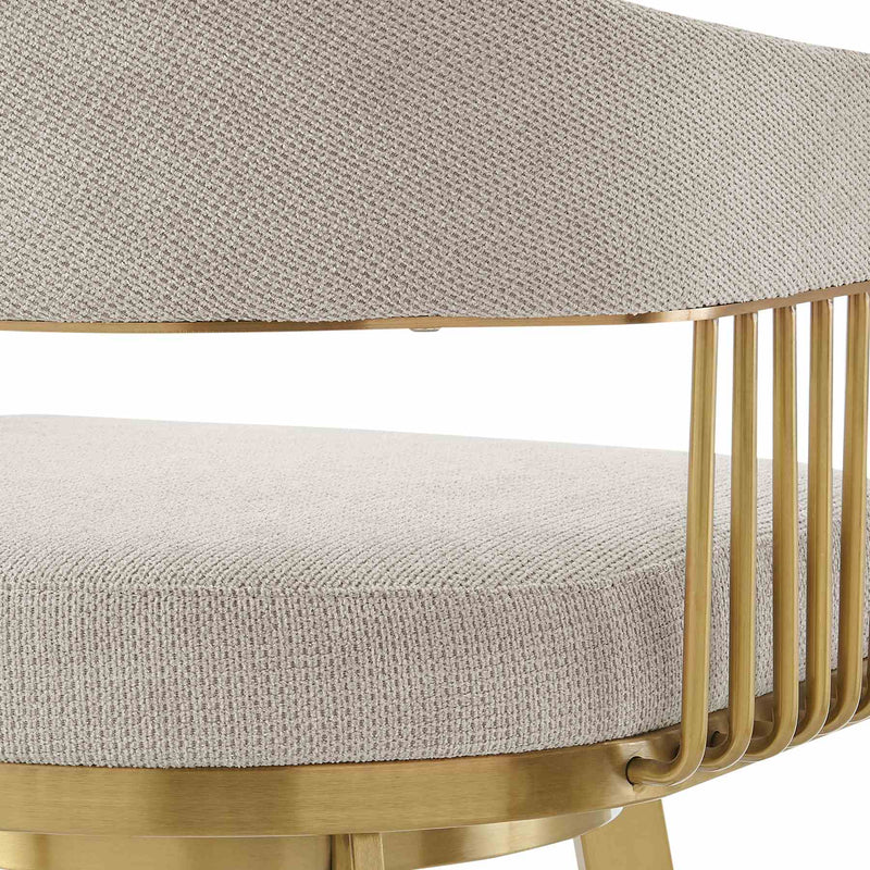 Chelsea 26" Swivel Counter Stool with Gold Brushed Stainless Steel and Taupe Fabric - Furniture City (CA)l