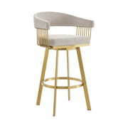 Chelsea 30" Swivel Bar Stool with Gold Brushed Stainless Steel and Taupe Fabric - Furniture City (CA)l