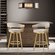 Chelsea 30" Swivel Bar Stool with Gold Brushed Stainless Steel and Taupe Fabric - Furniture City (CA)l