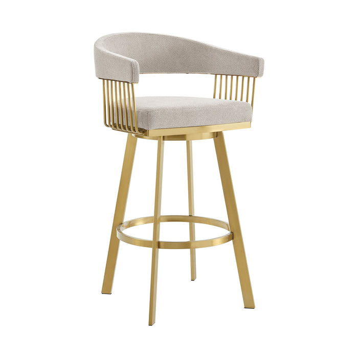 Chelsea 30" Swivel Bar Stool with Gold Brushed Stainless Steel and Taupe Fabric