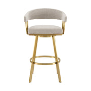 Chelsea 30" Swivel Bar Stool with Gold Brushed Stainless Steel and Taupe Fabric - Furniture City (CA)l