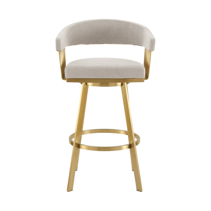 Chelsea 30" Swivel Bar Stool with Gold Brushed Stainless Steel and Taupe Fabric