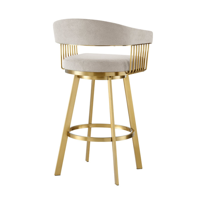 Chelsea 30" Swivel Bar Stool with Gold Brushed Stainless Steel and Taupe Fabric