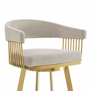 Chelsea 30" Swivel Bar Stool with Gold Brushed Stainless Steel and Taupe Fabric - Furniture City (CA)l